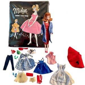 Vintage 1960's Midge doll with case, outfits and accessories